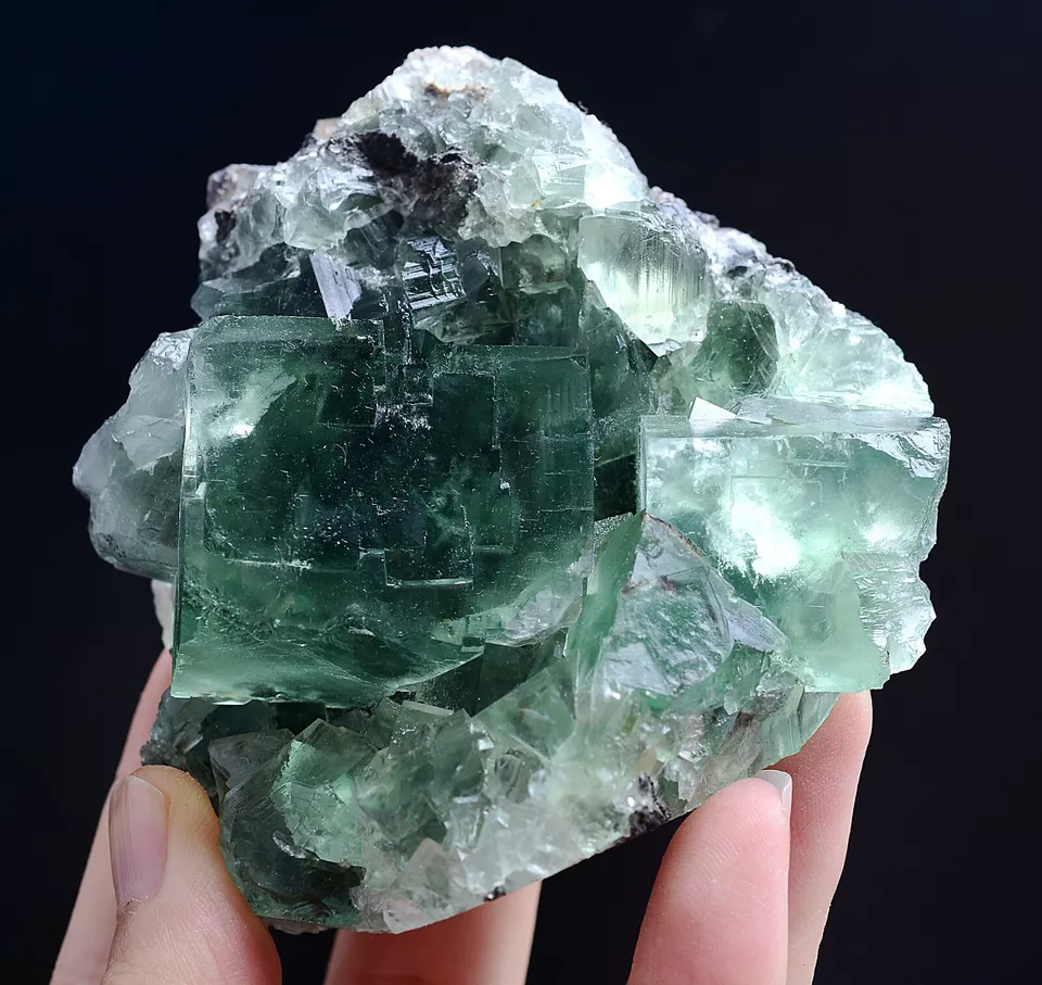 353.g NATURAL Transparent Green Cubic FLUORITE Crystal Cluster Mineral Specimen