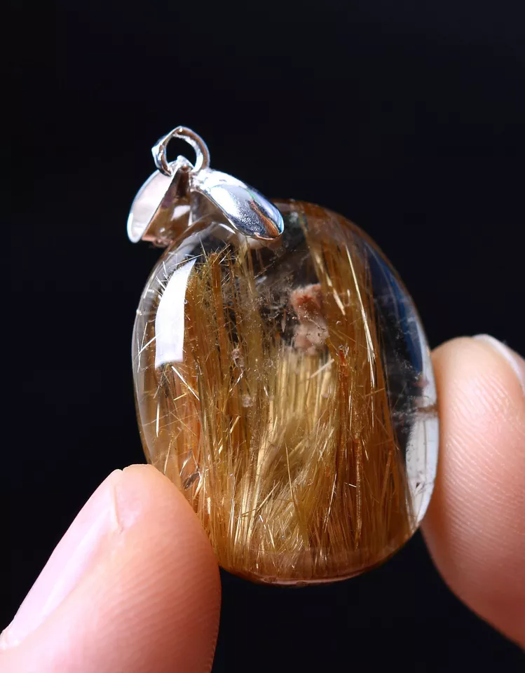 7.45g AA++Natural Clear Quartz Gold Hair  Rutilated Crystal Healing Pendant