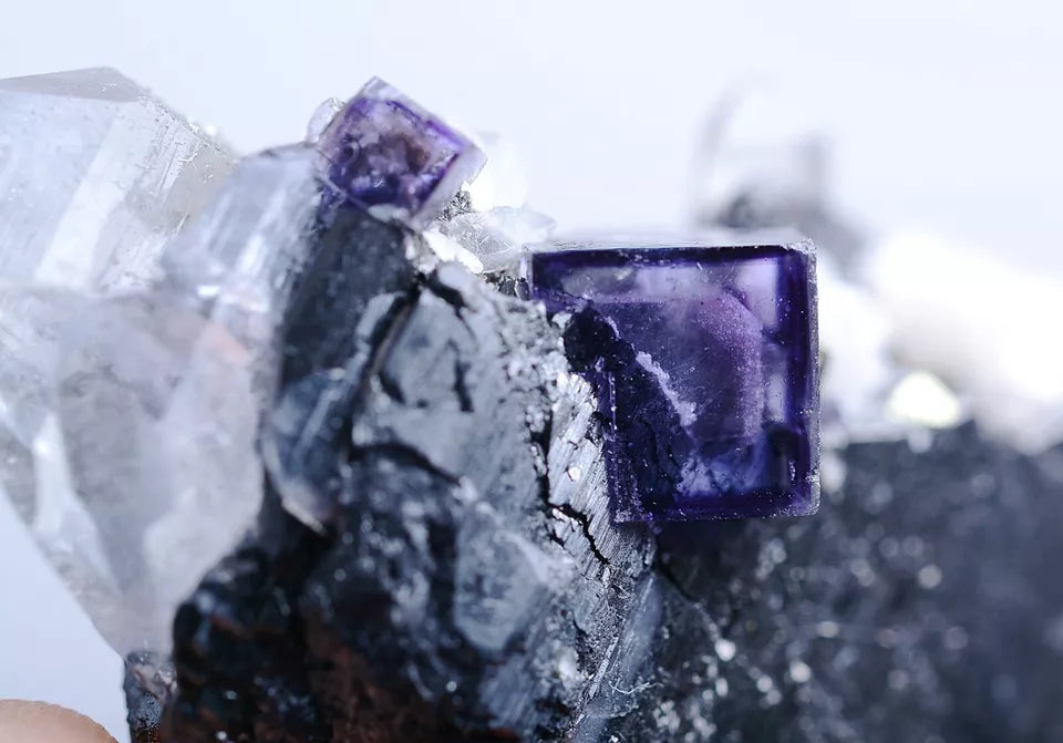 30g Natural Purple Fluorite & Wolframite Crystal Mineral Specimen/YaoGangXian