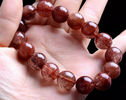 13.5mmNatural Gold Rutilated Quartz Crystal Woman Cure Powerful  Beads Bracelet