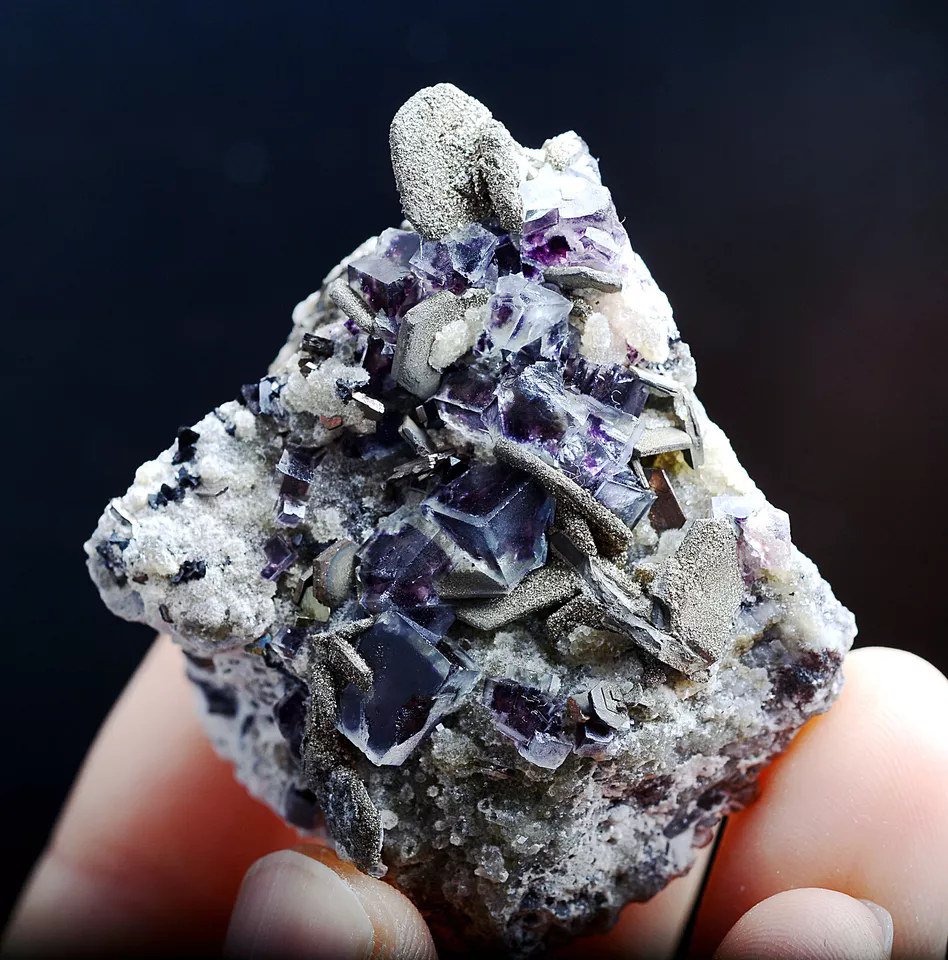 58.g Natural Phantom Purple FLUORITE Pyrite Mineral Specimen/Inner Mongolia