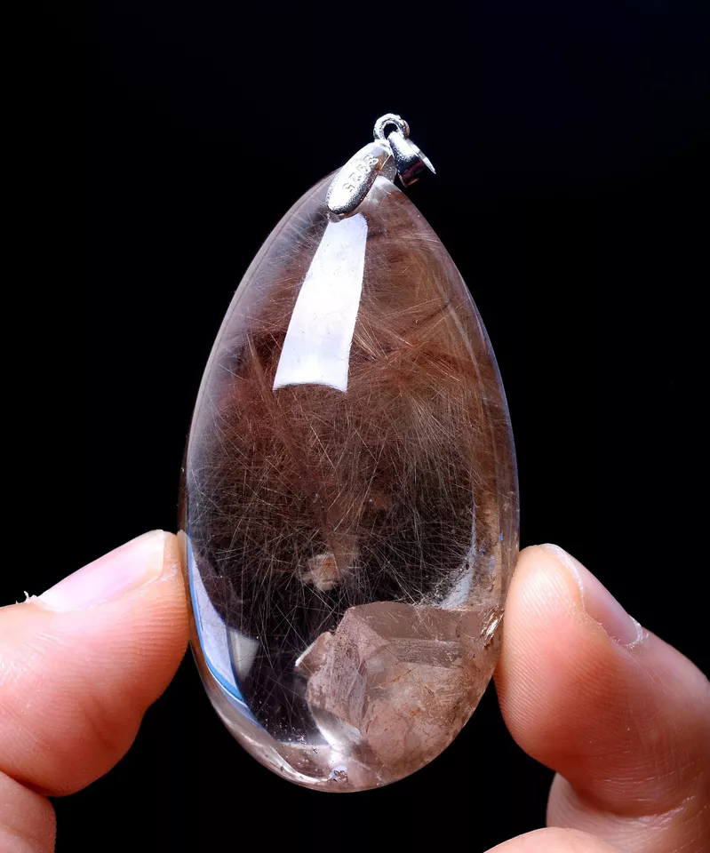 Natural Clear Gold Rutilated "Stone Inside Stone"Quartz Crystal Pendant 33.68g