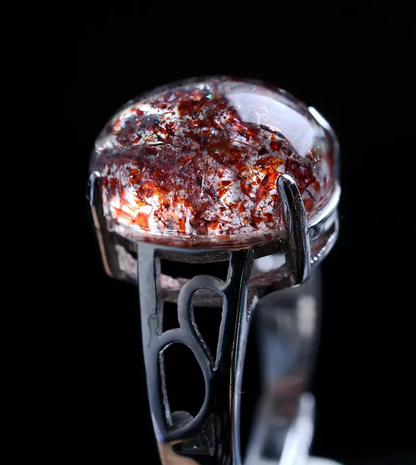 3.4g Natural Red Super Seven Quartz Lepidocrocite Ring Silver  Adjustable