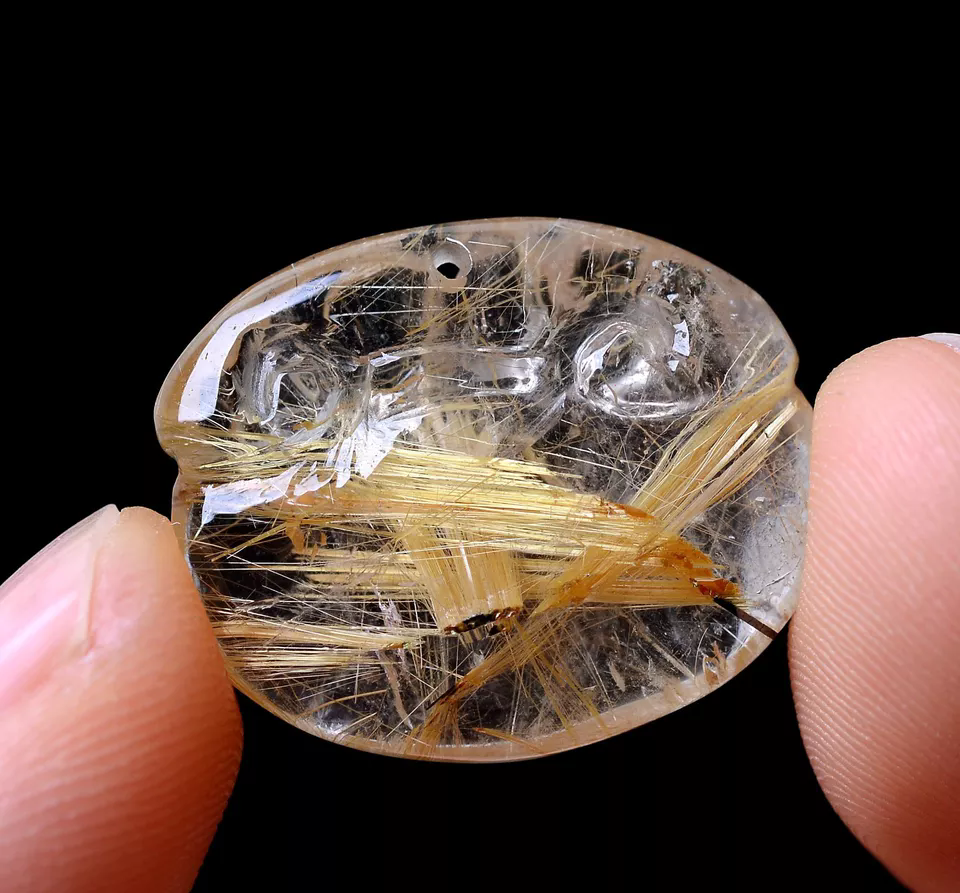 3.68g AA++Natural Clear Quartz Gold Hair Rutilated Crystal Healing Pendant