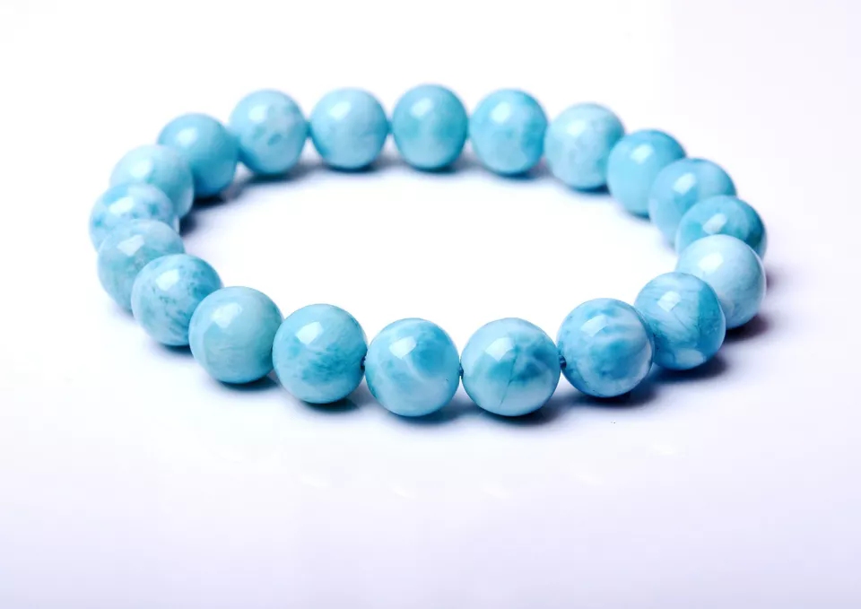 9.5mm BEAUTIFUL ATURAL BLUE LARIMAR GEM GRADE WATER PATTERN BEADS BRACELET