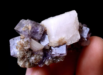 17.07g RARE! NATURAL PURPLE CUBIC FLUORITE & CALCITE SYMBIOTIC MINERAL SPECIMEN