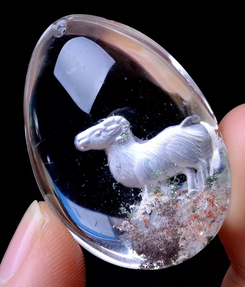 Carving Animal Sheep Natural Inner Scene Ghost Quartz Crystal Pendant 98.86ct