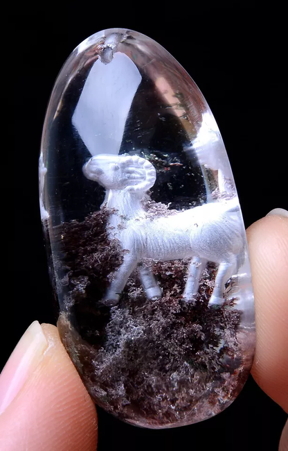 Carving Animal Sheep Natural Inner Scene Ghost Quartz Crystal Pendant  85.15ct