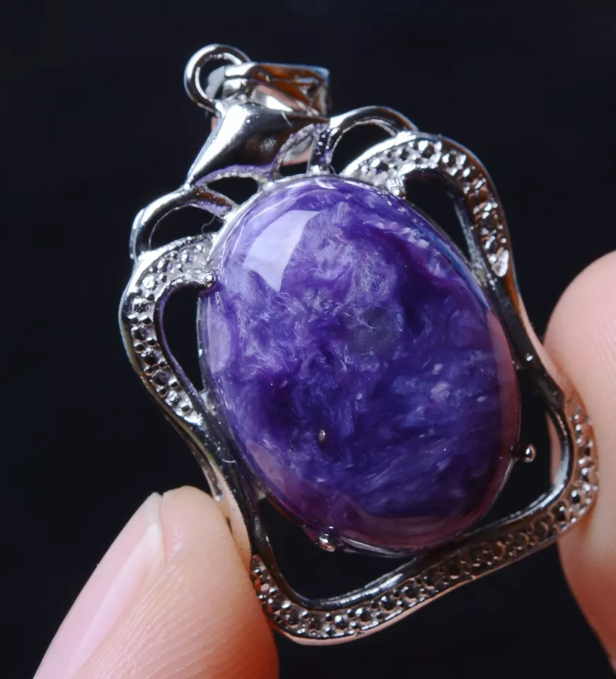 Genuine Natural Purple Charoite Crystal  Gemstone Woman Cure Pendant 28.90ct