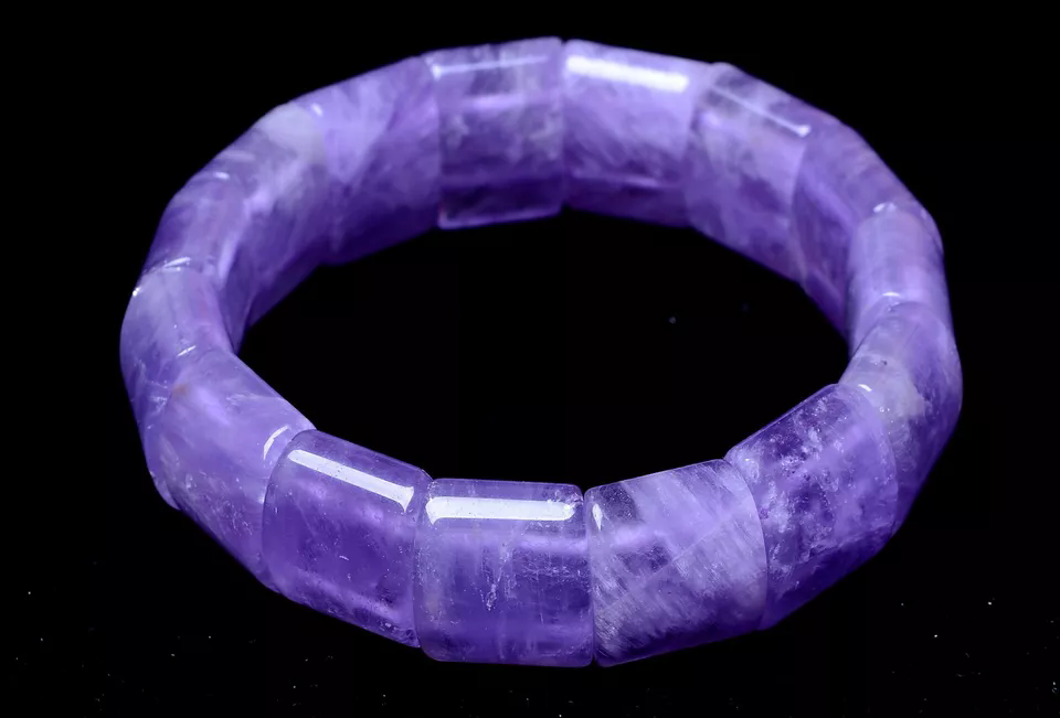 54mm Natural Lavender Amethyst Crystal Woman Cure Bangle Inner Diameter Elastic