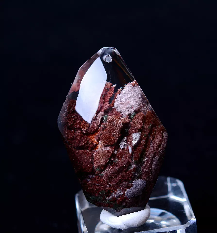 13.32g Natural Clear Red Ghost Quartz Crystal  "Stone Inside Stone" Pendant