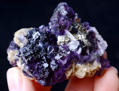 61g RARE PURPLE FLUORITE & CRYSTAL CALCITE MINERAL SPECIMEN /Inner Mongolia