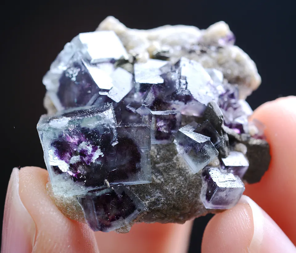 9.70g Natural Phantom Purple FLUORITE Pyrite Mineral Specimen/Inner Mongolia