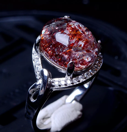 15.50ct Natural Gem Red Super Seven Quartz Lepidocrocite Women Ring Adjustable