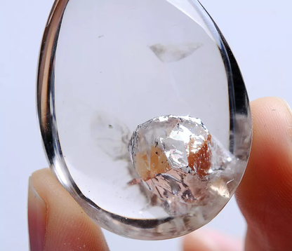 39g Natural Transparent Lucky Stone "Stone Inside Stone"Quartz Crystal Pendant