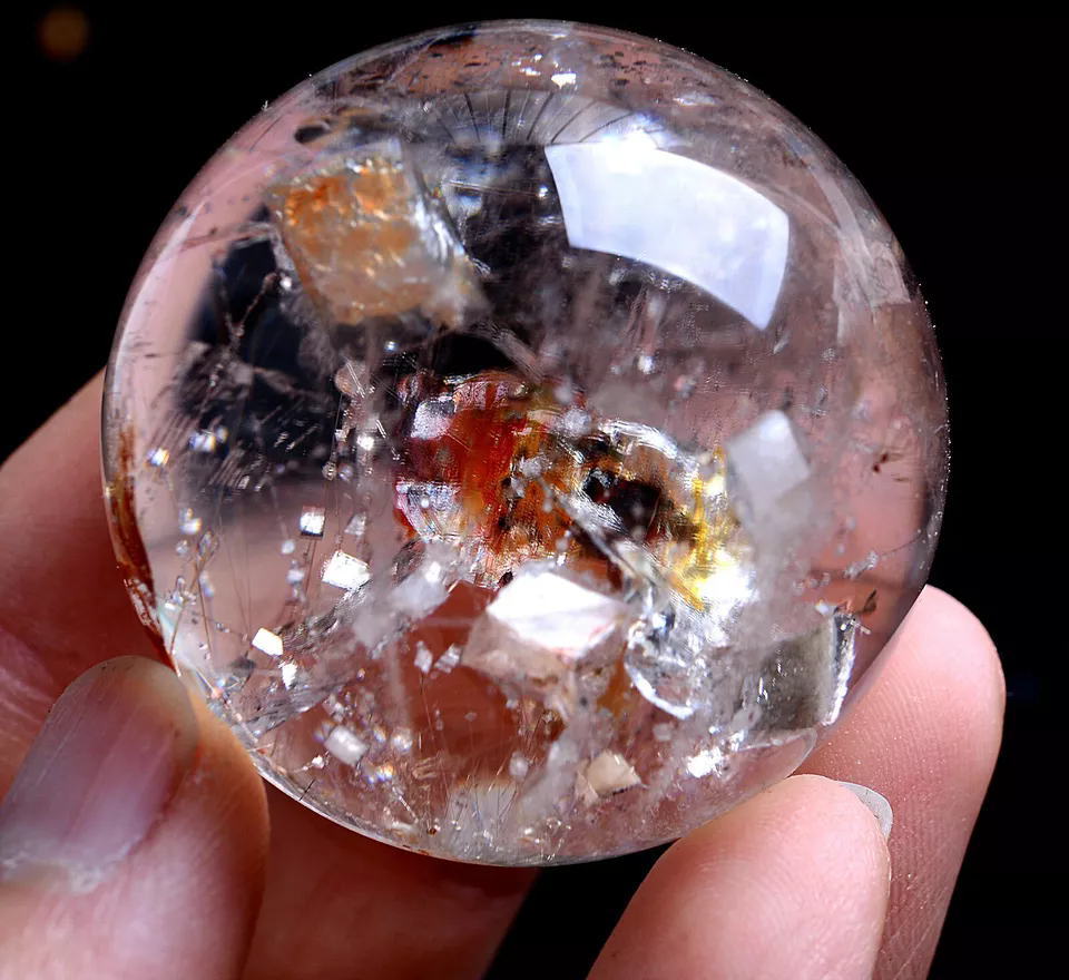 96.5g Natural Rare Clear Quartz Crystal Ball &"Calcite" Symbiotic Specimen