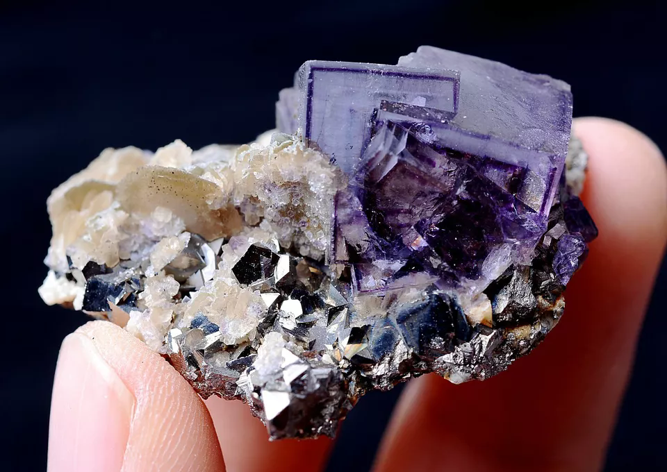 31g NATURAL COMPLETE RARE PURPLE FLUORITE & ARSENOPYRITE MINERAL SAMPLES