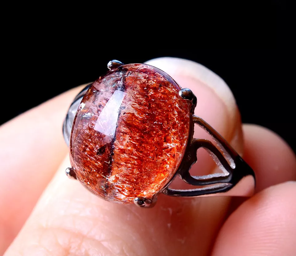 Natural Gem Red Super Seven Quartz Lepidocrocite Women Ring Adjustable 20.35ct