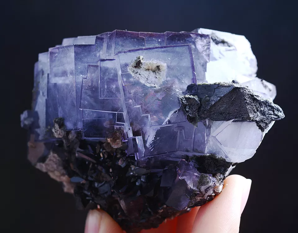 333g Natural Phantom Purple Fluorite & Wolframite Mineral Specimen/Yaogangxian