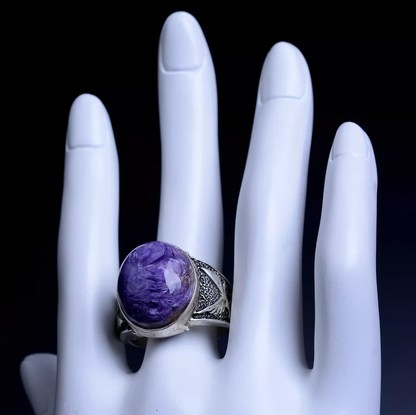 39.60ct Beautiful Genuine Natural PURPLE CHAROITE Crystal Adjustable Woman Ring