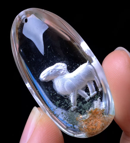 61.60ct Carving Animal Sheep Natural Inner Scene Ghost Quartz Crystal  Pendant