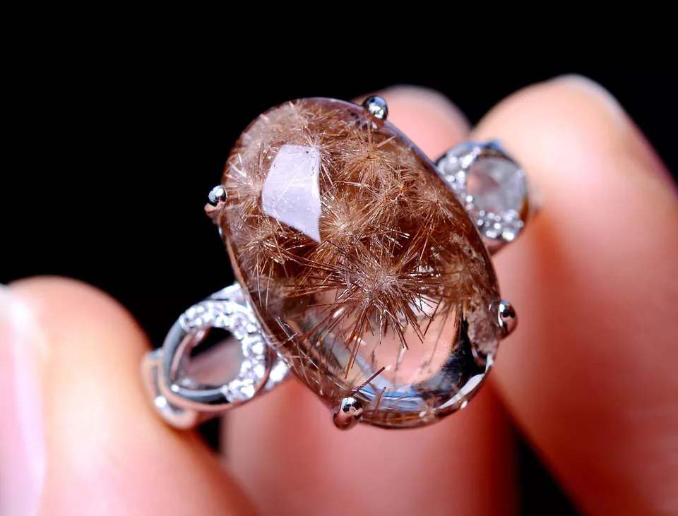 21.75ct Natural Gold Rutilated Quartz Crystal Sunflower Rutilated Crystal Ring