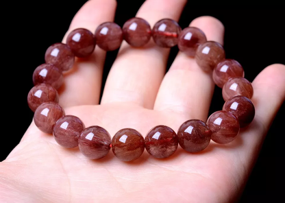 11mm Natural Gold Red Rutilated Quartz Crystal Woman Cure Powerful Bracelet