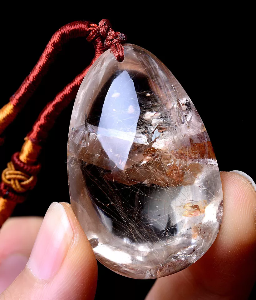 141.7ct Rare Natural Gold Rutilated "Stone Inside Stone"Quartz Crystal Pendant