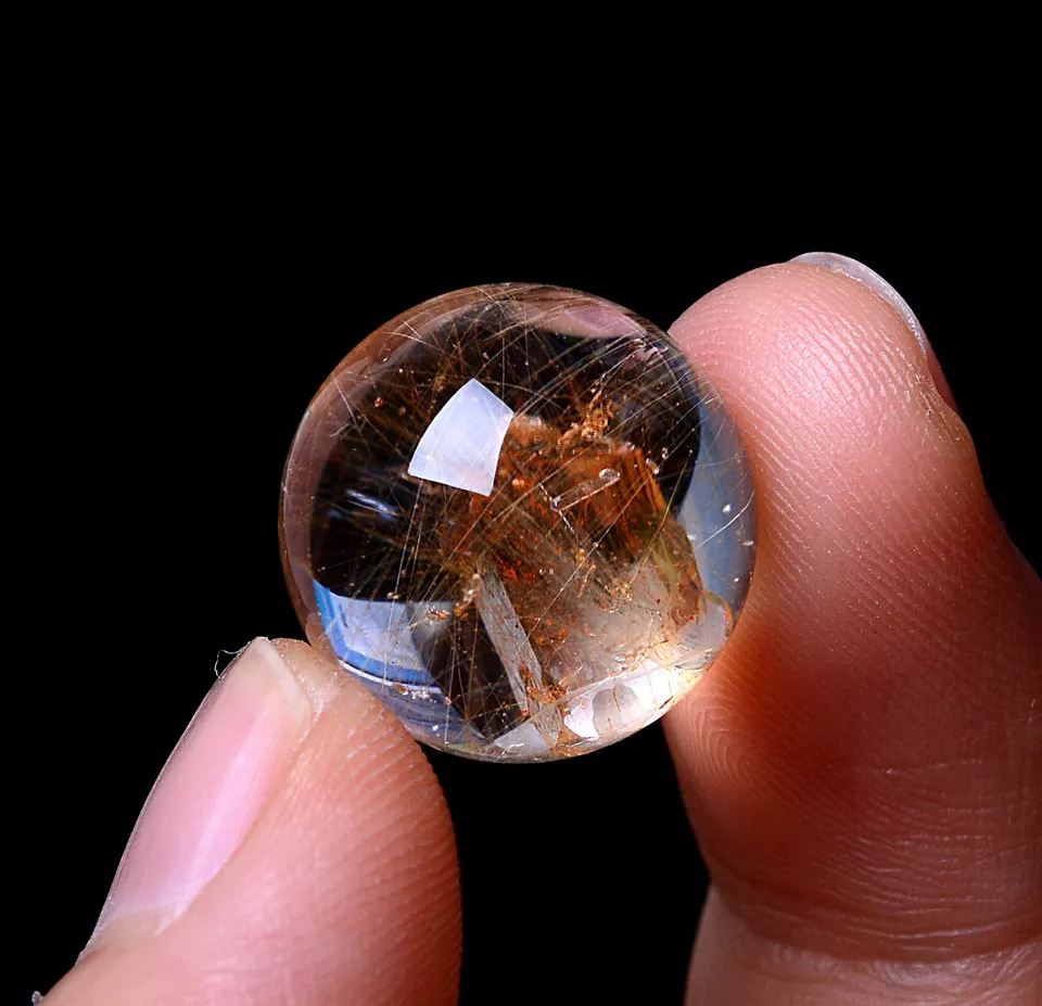 5.67g  Natural Gold Rutilated "Stone Inside Stone"Quartz Crystal Pendant Ball