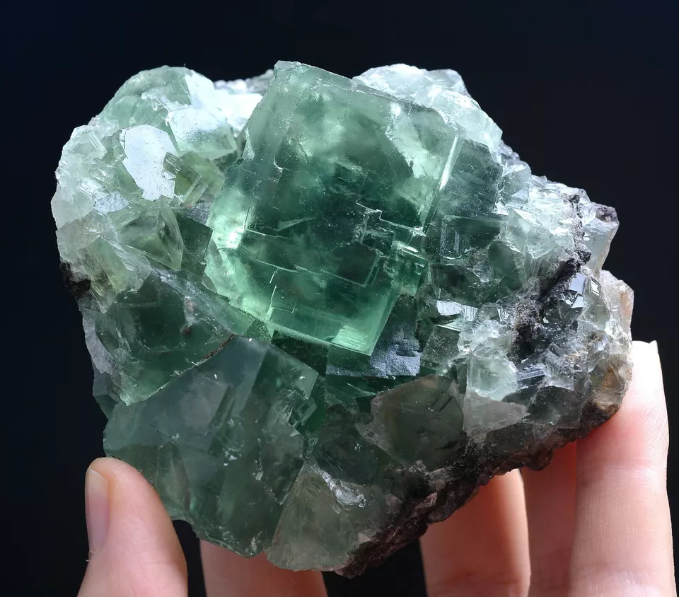 353.g NATURAL Transparent Green Cubic FLUORITE Crystal Cluster Mineral Specimen