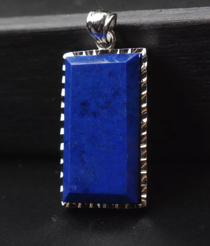 6.4g Natural Royal Blue Lapis Lazuli Gems Rectangle Silver Plated Pendant