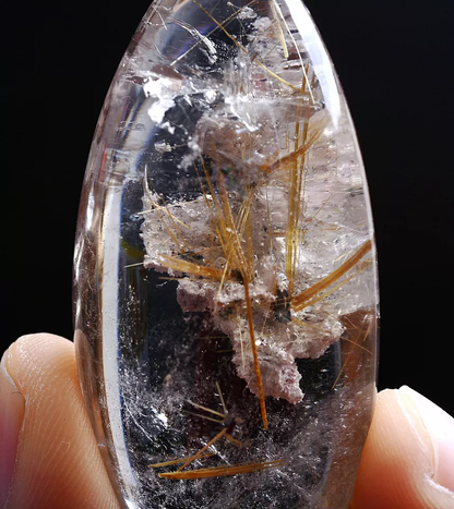 30g Natural Clear Quartz Gold Hair Calcite Rutilated Crystal Pendant