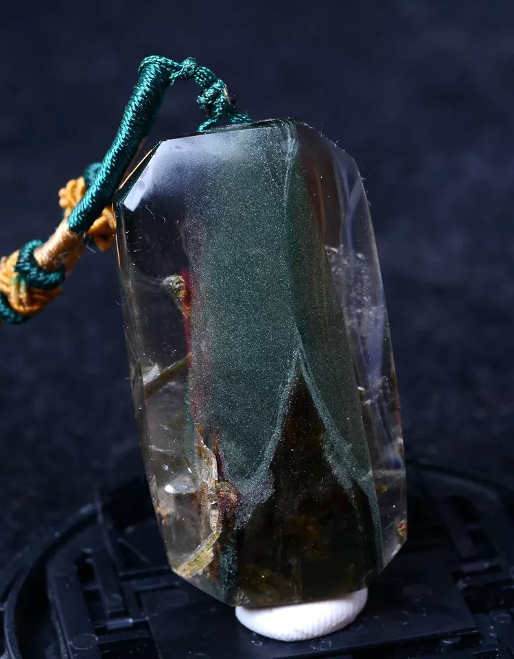 37.54gNatural Clear Green Ghost Phantom Quartz Crystal Pendant Healing Jewelry