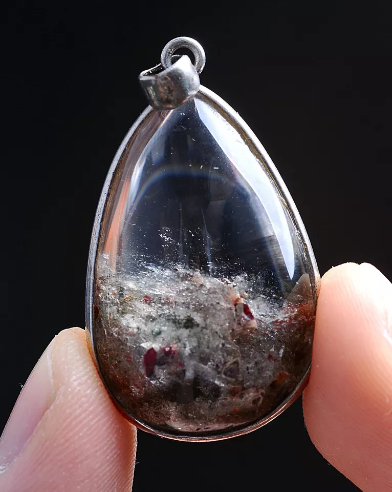 9g Natural Rare Color Ghost Crystal Gold Hair Cure Pendant Silver Inlaid