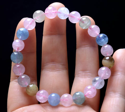 9.1mm Beauty Natural Rare Colorful Morganite Gemstone Clear Beads Bracelet  AAA