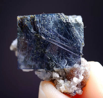 7.3gNatural Bismuthinite Purple FLUORITE  Calcite Mineral Specimen/ Yaogangxian