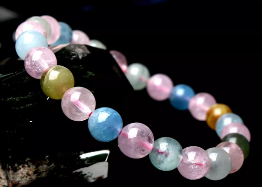 8mm Natural Quartz Crystal Colorful Morganite Gemstone Beads Lady Bracelet