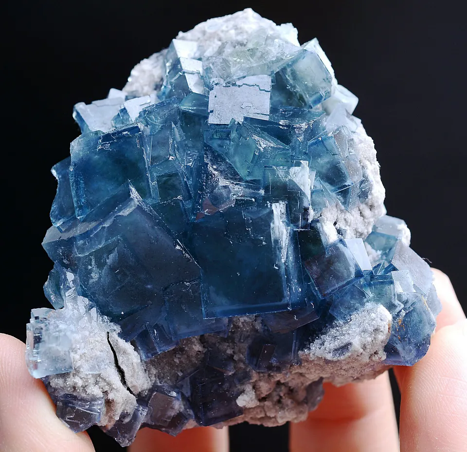 185.0g Natural Transparent Window Blue Cube Fluorite CLUSTER Mineral Specimen