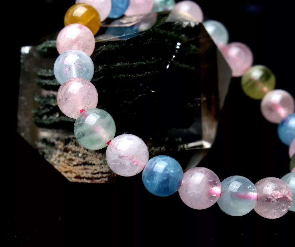 7.5mm Natural Colorful Morganite Gemstone Clear Beads Madam Healing Bracelet