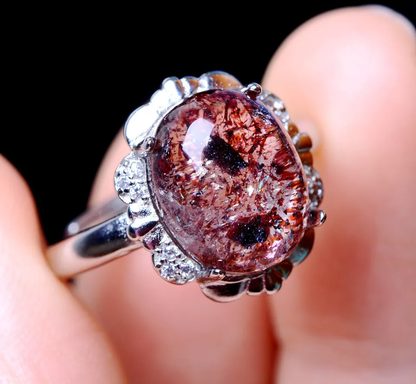 Natural Gem Red Super Seven Quartz Lepidocrocite Women Ring Adjustable  16.95ct