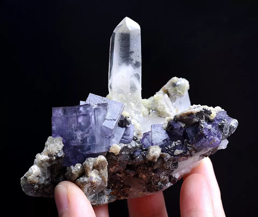 221gNatural Purple Fluorite Crystal Arsenopyrite Mineral Specimen / YaoGangXian