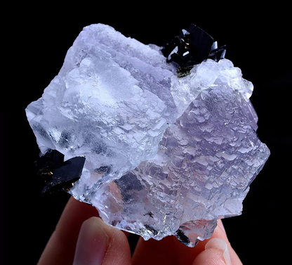 Yao Gang Xian Transparent PURPLE FLUORITE & WOLFRAMITE MINERAL SPECIMEN 88g