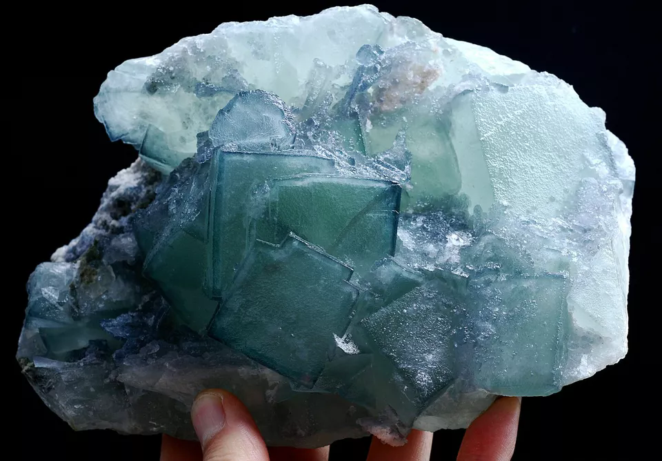 1492g  Natural Phantom Window Green Cubic Fluorite CLUSTER Mineral  Specimen