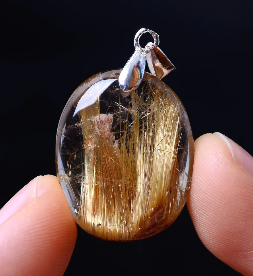 7.45g AA++Natural Clear Quartz Gold Hair  Rutilated Crystal Healing Pendant