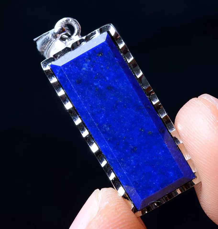 Natural Royal Blue Lapis Lazuli Gems Rectangle Silver Quartz Crystal  21CT