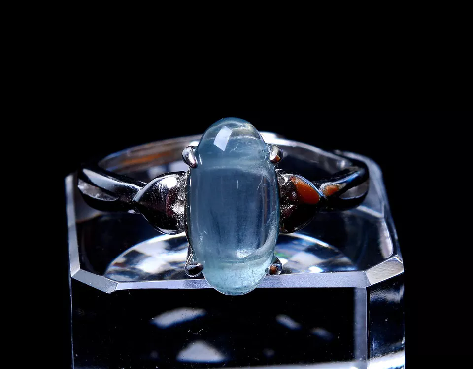 Natural Blue Aquamarine Gem Grade Adjustable Silver Inlaid Lady Ring 13*6*5mm