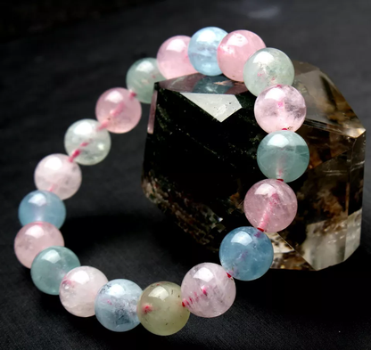 10mm beautiful Natural Colorful Morganite Gemstone Clear Beads Bracelet  AAA