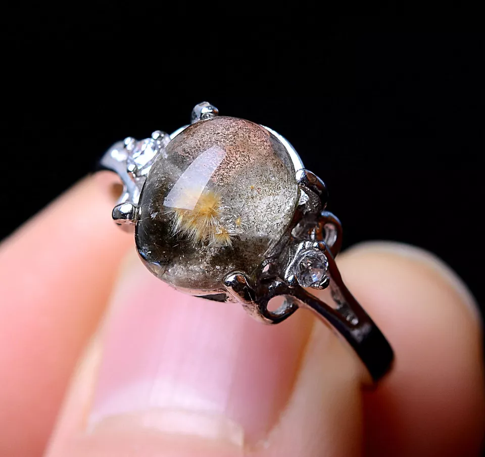 10.4CT Natural Gold Hair Rutilated Quartz Beads Wealth Woman Adjustable Ring