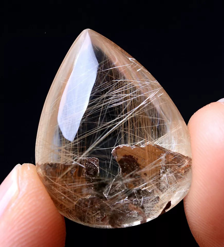 34.5ctNATURALGold Rutilated Hair & Mica "Stone in Stone" Quartz Crystal Pendant